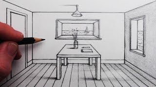 How to Draw a Room in 1Point Perspective for Beginners [upl. by Eimerej]