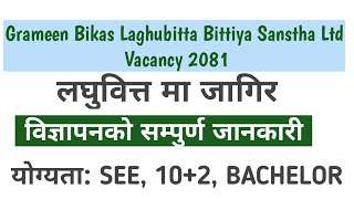 Grameen bikas laghubitta bittiya sanstha Ltd  laghubitta vacancy 2081 [upl. by Goldman]