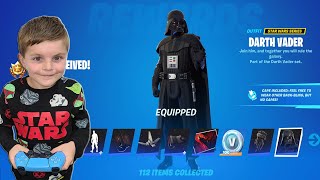 TRUMAnn Giving His 8 Year Old Kid 13500 VBucks To Unlock TIER 100 New Battlepass Skin DARTH VADER [upl. by Hsara]