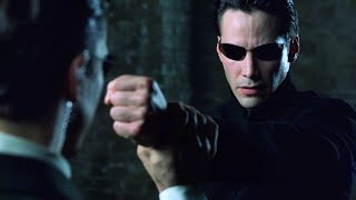 Neo vs Agents  The Matrix Reloaded Open Matte [upl. by Ainotahs548]