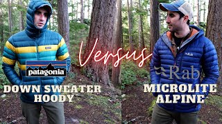 Patagonia Down Sweater Hoody VS Rab Microlite Alpine Down Jacket  Down Jacket Battle Versus Series [upl. by Bab747]