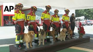 Quito Fire Department rescue dogs in Ecuador lauded at retirement ceremony [upl. by Reece]