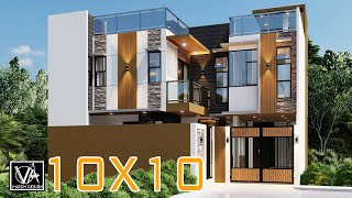 10x10 TWO STOREY MODERN HOUSE DESIGN WITH ROOFTOP 100SQM  3 BEDROOMS  SWIMMING POOL [upl. by Annoynek651]