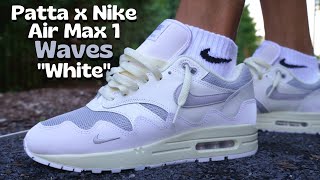 Patta x Nike Air Max 1 Waves quotWhitequot Unboxing amp Review [upl. by Kaja92]