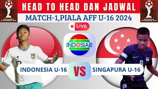 Head To Head Dan Jadwal Indonesia U16 VS Singapura U16 Di Piala AFF U16 2024 Tuan Rumah Indonesia [upl. by Emirak]