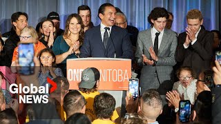 Manitoba election Wab Kinew makes history as NDP projected to form government  FULL [upl. by Gav]