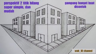 cara mudah gambar gedung dgn perspektif 2 titik hilang  tutorial gambar perspektif paling mudah [upl. by Dronski240]