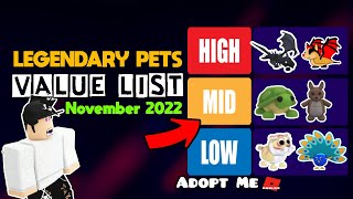 ALL LEGENDARY PETS VALUE LIST IN ADOPT ME November 2022 [upl. by Yriek262]