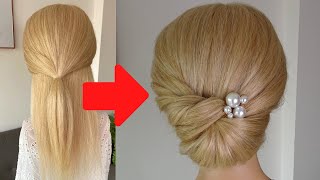 Quick and easy chignon hairstyle  prom wedding hair tutorial [upl. by Ploss871]