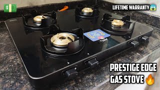 BEST GAS STOVE IN INDIA  PRESTIGE EDGE SCHOTT GLASS 4 BURNER GAS STOVE COOK TOP REVIEW [upl. by Sirtimid]