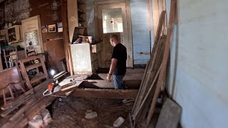 RIPPING OUT BAD FLOORS in 140 YEAR OLD HOUSE GUTTING THE KITCHEN DAY 5 [upl. by Wootan]