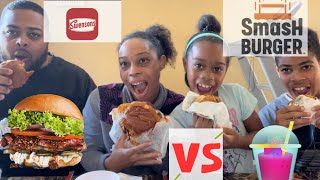 Swensons vs smash burger 🍔 foodie burger mukbang [upl. by Ahterod320]