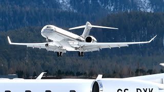 Winter Paradise Private 737 BBJ Global 7500 Falcon 8X Gulfstream 550 at Samedan Airport LSZS [upl. by Breeze879]