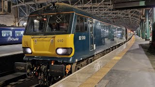 Trains at Glasgow Central Ft Class 92 Caledonian Sleeper [upl. by Adelpho]