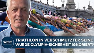 OLYMPISCHE SPIELE 2024 OlympiaTriathlon in Paris trotz verschmutzter Seine gestartet [upl. by Thelma543]