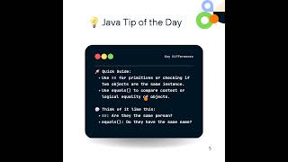 📚Java Tip  vs equals in Java  Whats the differencejava code programming coders tech [upl. by Yacano]