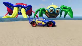 Epic Escape From Lightning Mcqueen Eater Red School Bus Eater Minion Shark Spider Mcqueen Sembong [upl. by Yennep]