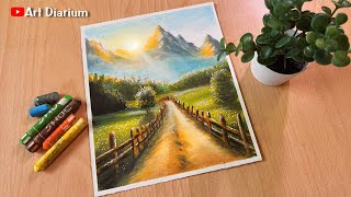 Mountain Scenery Drawing with Oil Pastels  STEP by STEP [upl. by Arriaet]