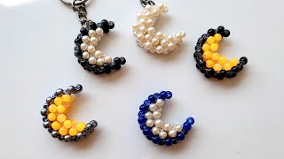 Beaded Moon Keychain  Beads craft ideas  Making beaded moon [upl. by Aehtna]