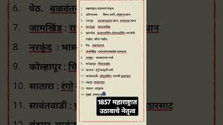 1857 महाराष्ट्रात उठावाचे नेतृत्व history current allcompetitiveexams generalknowledgequestions [upl. by Siraval]