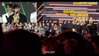 Idols reaction Seventeen winning Best Album Leader SCoups thanks producer Woozi🎹  GDA 2023 [upl. by Ibloc]