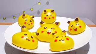 How to make Fluffy Korean Steamed Buns 호빵 Hoppang  Pikachu styled buns [upl. by Ludly]