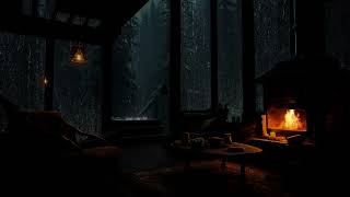 Cozy Rain Ambience in Cozy Wooden House in the forest with Rain falling on window and Crackling Fire [upl. by Trub974]