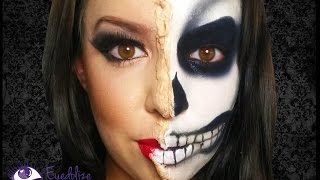 Peeling Half Skeleton Halloween Makeup Tutorial by EyedolizeMakeup [upl. by Atinad]