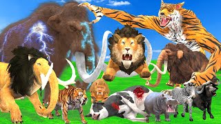 Giant Lion Fight Mammoth Vs Tigers Attack Cow Buffalo Hippo Zebra Saved By Zombie Mammoth Vs Wolf [upl. by Punke]