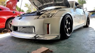 350z turbo installing a rev9 turbo kit  370z  g35  g37 [upl. by Haelem]