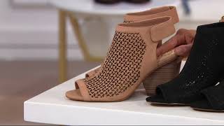 Vince Camuto Perforated Leather Peep Toe Sandals  Dastana on QVC [upl. by Joycelin216]