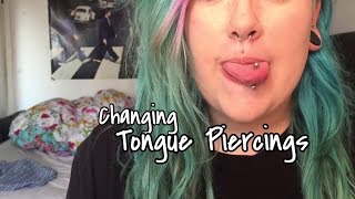 Changing Piercings Tongue Rings [upl. by Oigolue]