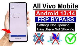 All Vivo ANDROID 1314  Google FRP Bypass  Settings Not Opening  Without PC [upl. by Airtemak]