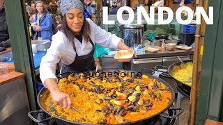 🇬🇧 LONDON ENGLAND LONDON STREET FOOD WALKING TOUR LONDON CITY WALK BOROUGH MARKET SOUTHBANK 4K [upl. by Nhguavaj]