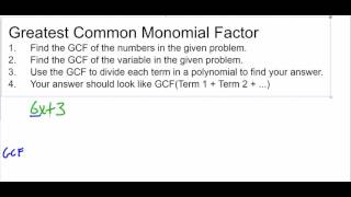 Greatest Common Monomial Factor Steps and Examples [upl. by Nahtaneoj]