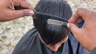 ASMR TALENT BARBER FAST AND AGGRESSIVE HAIRCUT IN MY VILLAGE RELAXING HAIRCUT  ASMR [upl. by Adyaj]