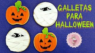 Galletas para Halloween decoradas con fondant momia y calabaza  Mi tarta preferida [upl. by Niltac]