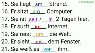 Präposition am Strand am Computer seit in 2 Tagen im Internet um die Welt aus dem Fenster vo [upl. by Bullard]