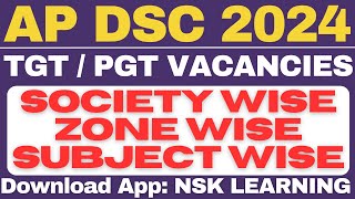 AP DSC TGT PGT SOCIETY WISE ZONE WISE SUBJECT WISE VACANCIES 2024 [upl. by Jarita504]