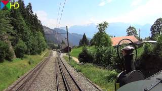 DampfzugFührerstandsmitfahrt auf der VitznauRigiBahn  Talfahrt  Blick aus der Dampflok HD [upl. by Anayi]