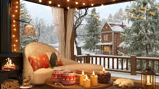 Winter Cozy Cabin in Snowfall Ambience with Crackling Fireplace Snow Falling and Relaxing Wind [upl. by Kohler834]