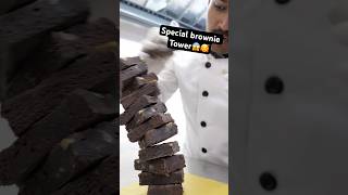 Itna bada BROWNIE TOWERcakevideos food cake foodie chocolate brownie chocolaterecipe cakeart [upl. by Libna482]