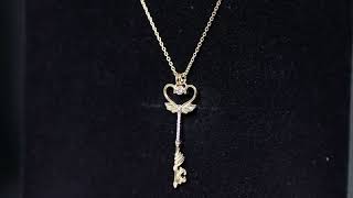 Diamond Heart Key Pendant Necklace with Angel Wings [upl. by Letnuahs]