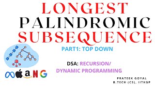 Longest Palindromic Subsequence LPS PART 1  Memoization  Java  Recursion Dynamic Programming [upl. by Lavern]