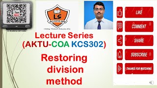 AKTU EXAM  COA KCS302  Restoring division method in Hindi  Restoring division [upl. by Htrahddis839]