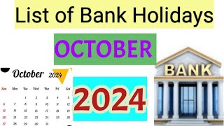 List of Bank Holidays October 2024 October 2024 Bank Holidays In India [upl. by Aztinaj996]