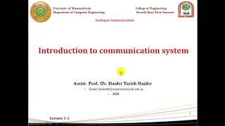 Lecture 1 Introduction to Communication System [upl. by Aitetel]