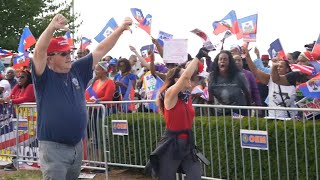 quotWe dont EAT PETS we VOTEquot Haitians Protest TRUMP RALLY in Uniondale  Trump Supporters Confront [upl. by Aneeg]