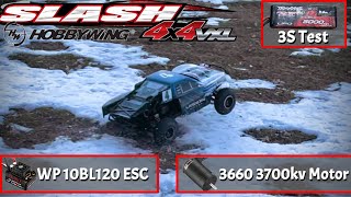 Slash 4x4 on 3S Hobbywing 10BL120 Combo  14T Pinion [upl. by Noislla]