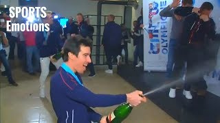 Pinturault et MuffatJeandet Sabrent le Champagne pour Fêter leurs Médailles aux JO 2018 [upl. by Nahgrom]